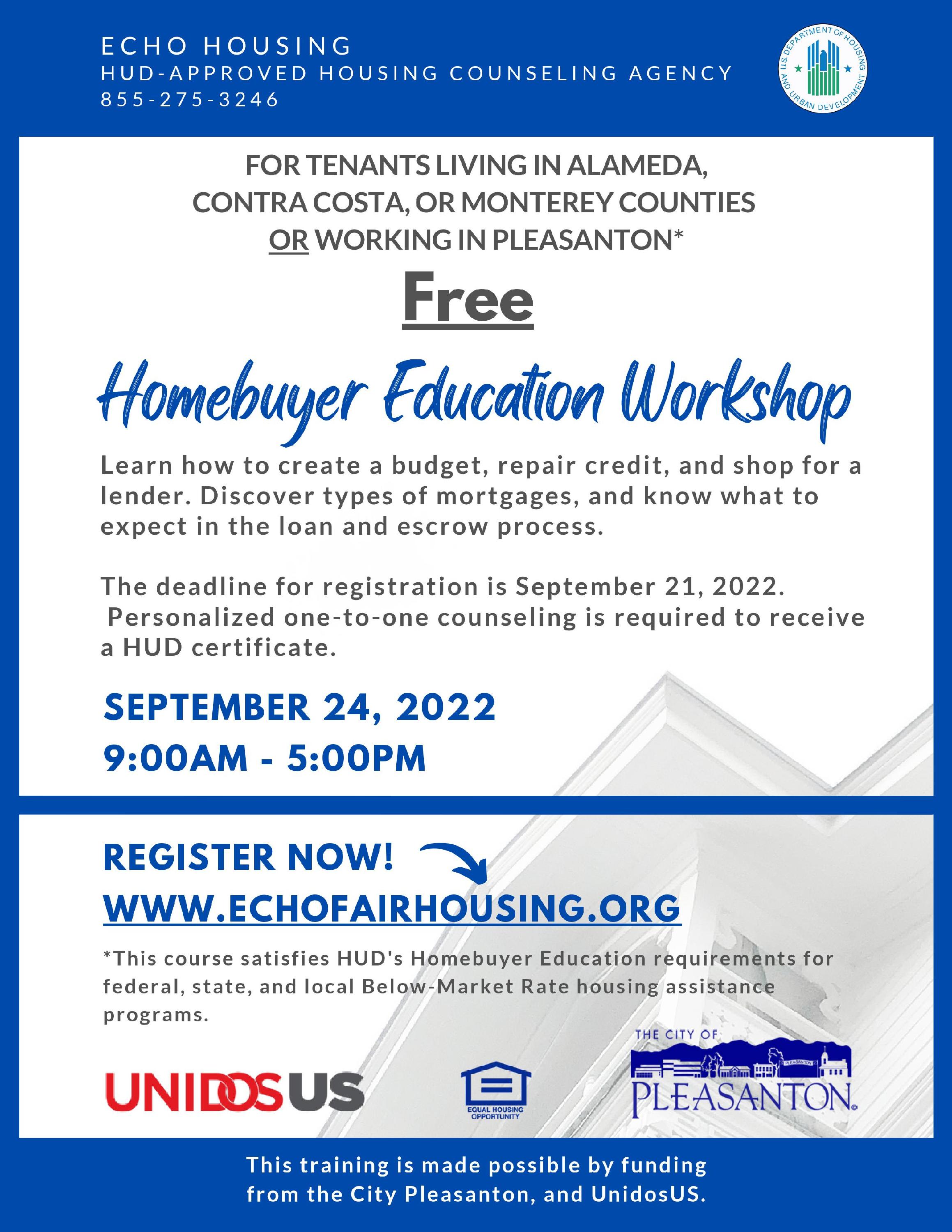 Homebuyer Education Workshop on 9-24-2022
